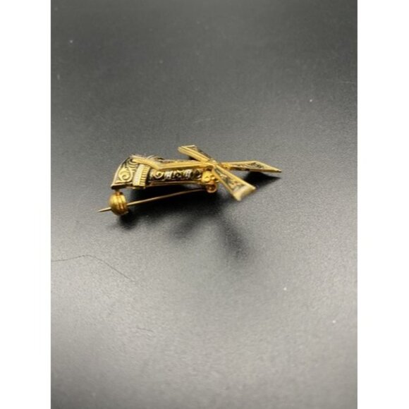 Vintage Windmill Brooch Moving Spins Gold Tone Black Signed SPAIN Whimsical - Picture 6 of 7